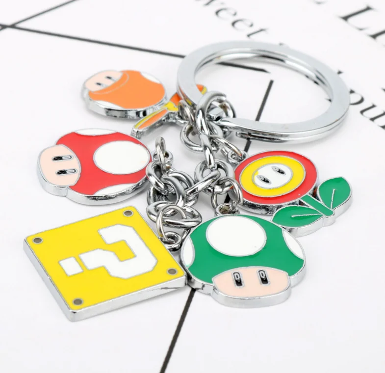 1 pcs Creative Cartoon Super Mario Bros Figure Toys Keychain Nario Luigi Mushroom Question Mark Pendant Key Chain Ring toys