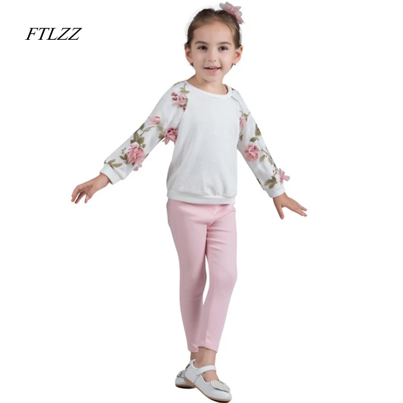 Autumn Spring White Floral Girls font b Shirt b font 2018 Long Sleeve Pullover Sweatshirt font