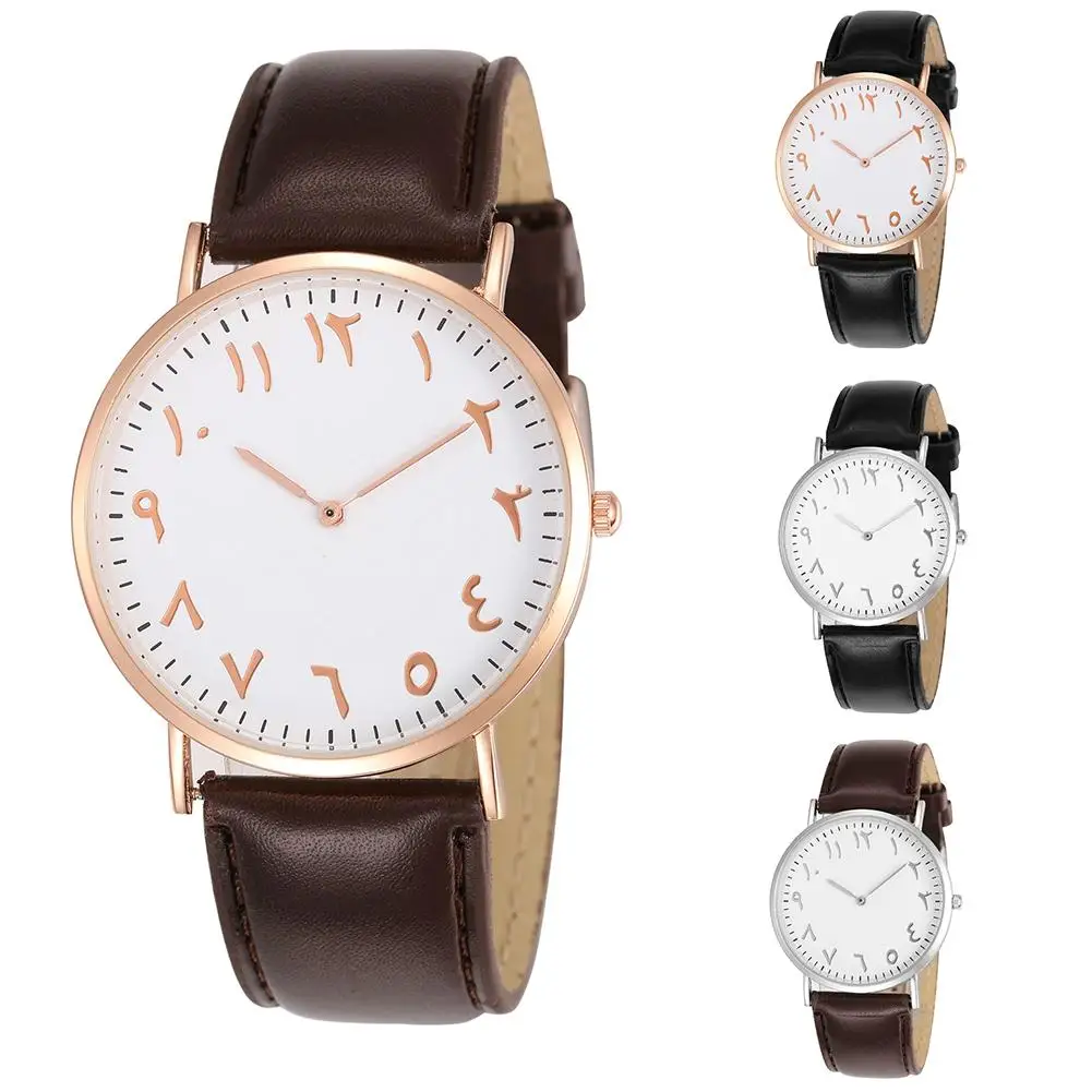 Fashion Arabic Analog Round Dial Men Women Quartz Faux Leather Band Wrist Watch | Наручные часы