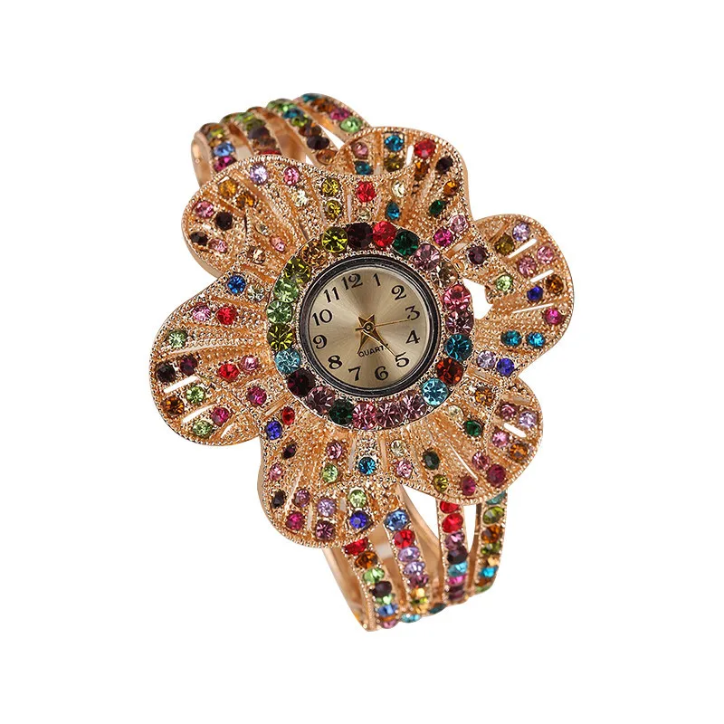

New Fashion Hot Big Flower Female Bracelet Watch Personality Rhinestone Ladies Watch Quartz Watch