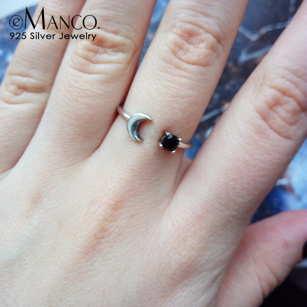 

E-Manco Open Ring 925 Sterling Silver moon rhinestone Rings For Women lady elegant engagement ring anillos plata 925 para mujer