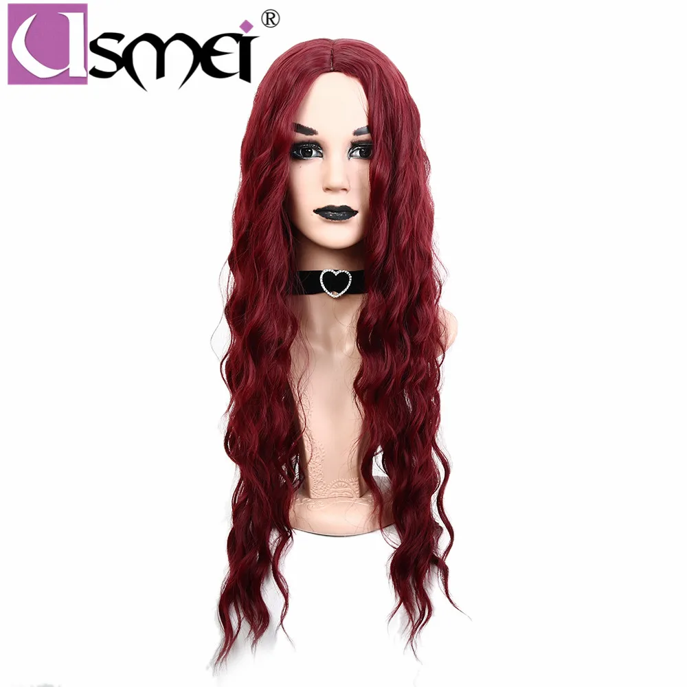USMEI длинные волнистые парики для волос для женщин на каждый день или косплей синтетический парик термостойкие 2"# 99J красные волосы афроамериканские парики