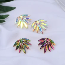 Роскошные блестящие серьги-гвоздики с большими кристаллами для женщин, элегантные Разноцветные серьги в виде листа, ювелирные изделия, бижутерия, подарок на день рождения WX119