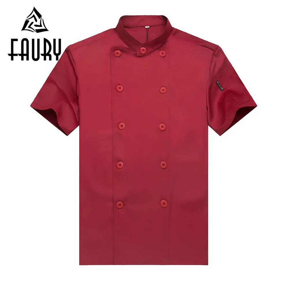 

Unisex Pure Color Short Sleeve Double Breasted Catering Restaurant Kitchen Work Tops Hotel Waiter Uniforms Jackets Aprons