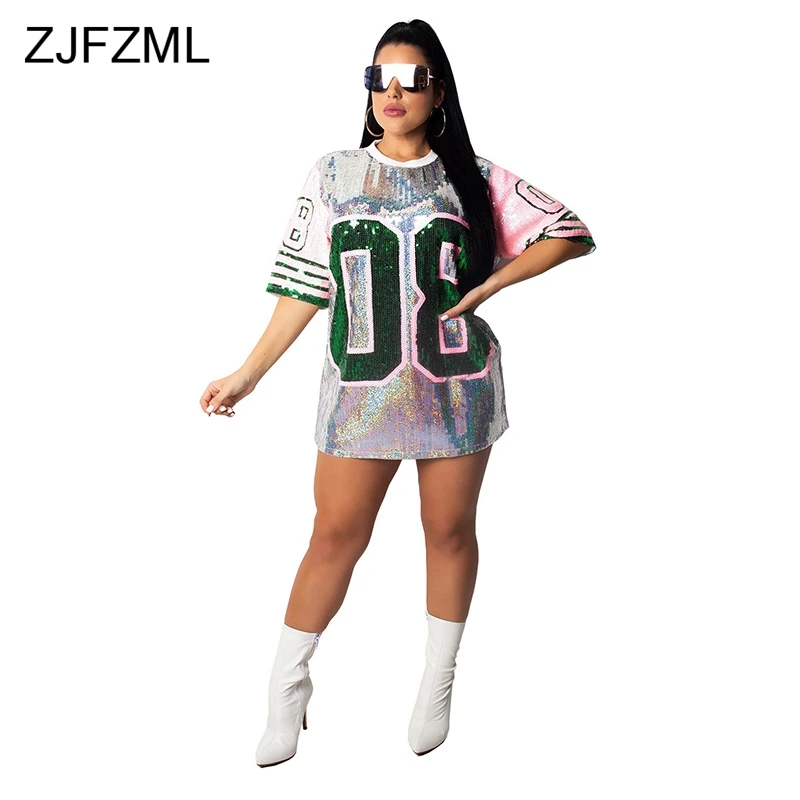 

Sheer Mesh Sequin Sexy T Shirt Dress Women Round Neck Half Sleeve Clubwear Party Dress Casual Letter Striped Pattern Mini Dress
