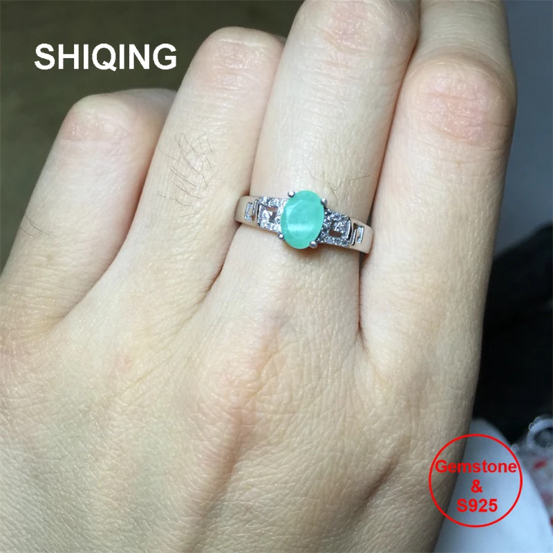 SHIQING природа зеленый изумруд кольцо, кольцо на головщину, может птичий камень группа драгоценный камень кольцо для женщин