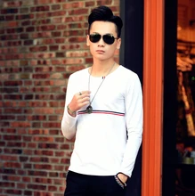 Hot Sell 2016 New Fashion Brand Men Clothes Solid Color Long Sleeve Slim Fit T Shirt Men Cotton T-shirt Casual T Shirts