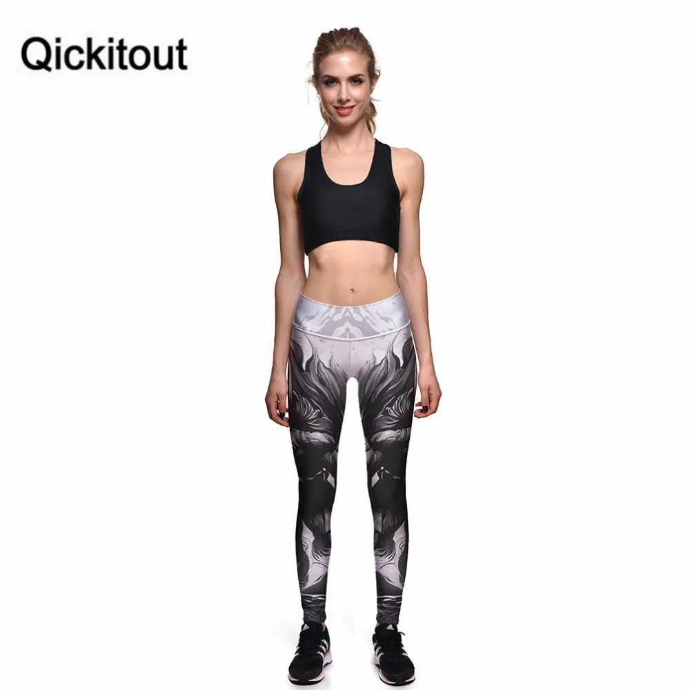 Qickitout Леггинсы Черно-Белые Серые градиентные новые леггинсы простые божественные 3D принт женские брюки с высокой талией