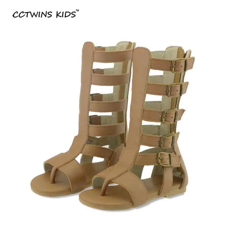 CCTWINS детские сандалии для девочек; детские сандалии-гладиаторы по колено, сандалии детские летние босоножки для девочек детей настоящие кожаные ботинки сандалии B156 - Цвет: Коричневый