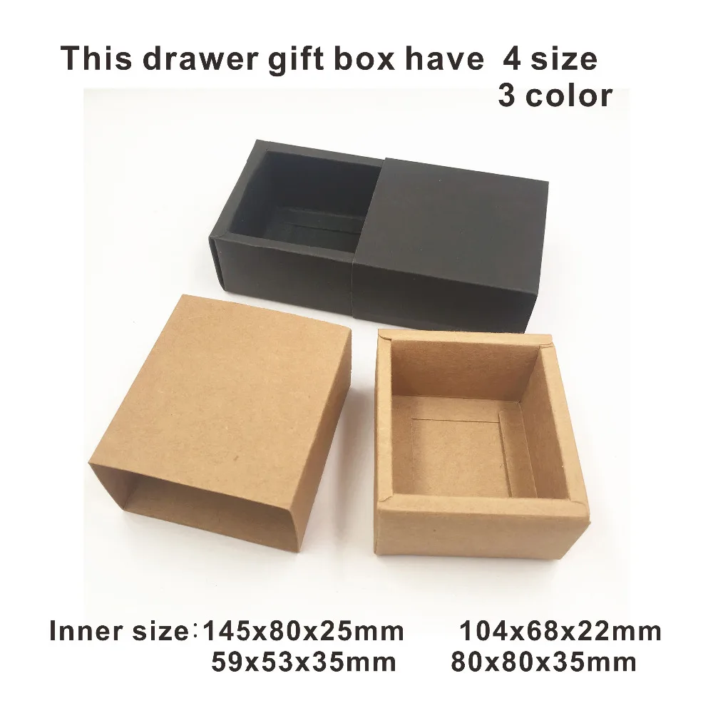 50PCS/Lot Free Shipping Gift box Retail Black Kraft Paper Drawer Box
