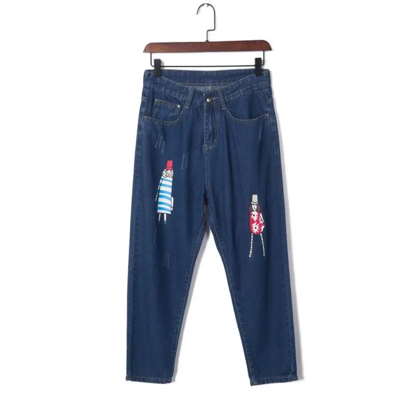 

32-42 Spring Women jeans big size mujer Korean Thin loose Cartoon Denim Pants Ankle Length Mid Waist Boyfriend jeans for Women