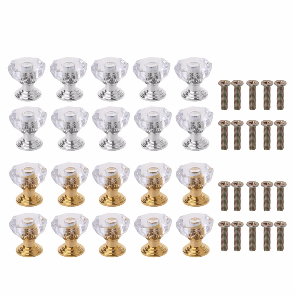 10PC Modern Diamond Shape Crystal Glass Cabinet Knob Drawer Pull Handle For Jewelry Box