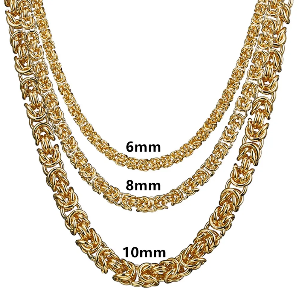 6/8/10mm Popular Necklace for Men Stainless Steel Gold Round Byzantine