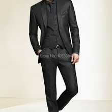 Лидер продаж черный Slim Fit вечернее свадебное платье жениха Смокинги для женихов Нарядные Костюмы для свадьбы для Для мужчин Жених(куртка+ Брюки для девочек+ жилет+ галстук