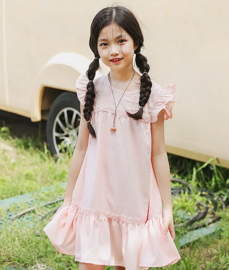 baby big girl dress kid petal sleeve knee length party dresses for girls clothes new 2018 white pink girls summer dress clothing (2)