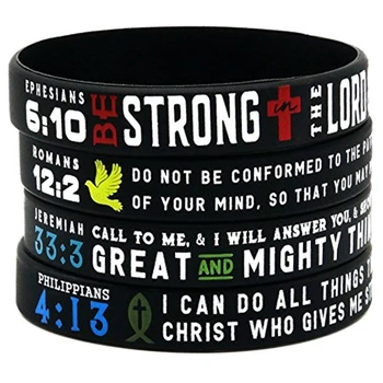 

100pcs Power of Faith Bible Verse with Christian Symbols & Scriptures silicone wristband bracelet free shipping by ePacket