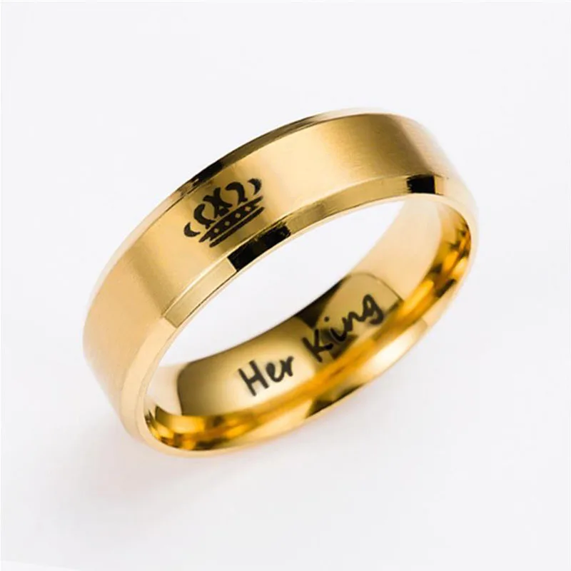 6 мм Золотое кольцо ее королева ее король модные ювелирные изделия для свиданий для пар из нержавеющей стали для женщин и мужчин