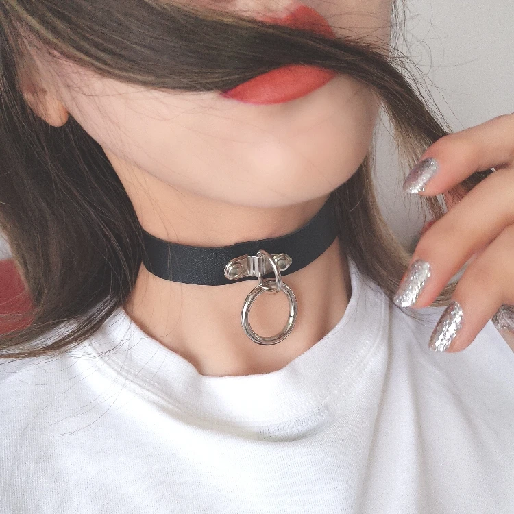 Ожерелье Ulzzang Harajuku из искусственной кожи с сердечками и двойными кругами женское