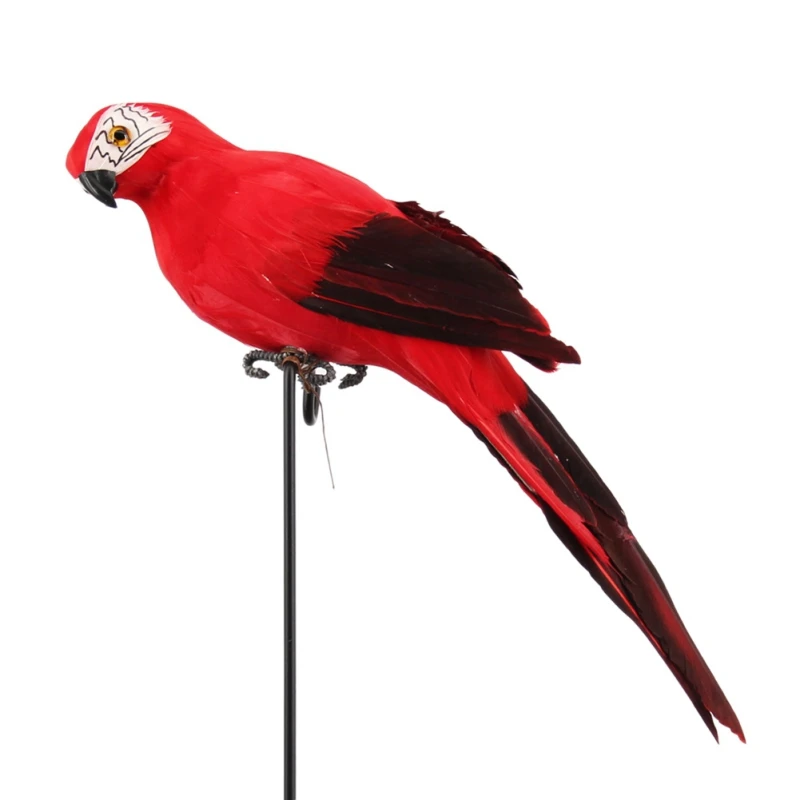 25 см украшение ручной работы имитация попугая креативное перо газон декоративная фигурка животное птица сад птица реквизит - Цвет: Красный