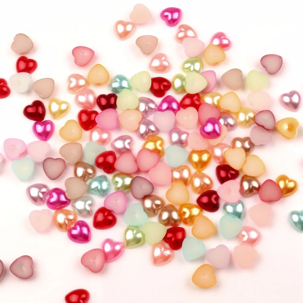 

200pcs 10x10mm Mixed Color Half Heart Pearl Beads Craft FlatBack Cabochon Embellishments For Scrapbooking DIY Accessories