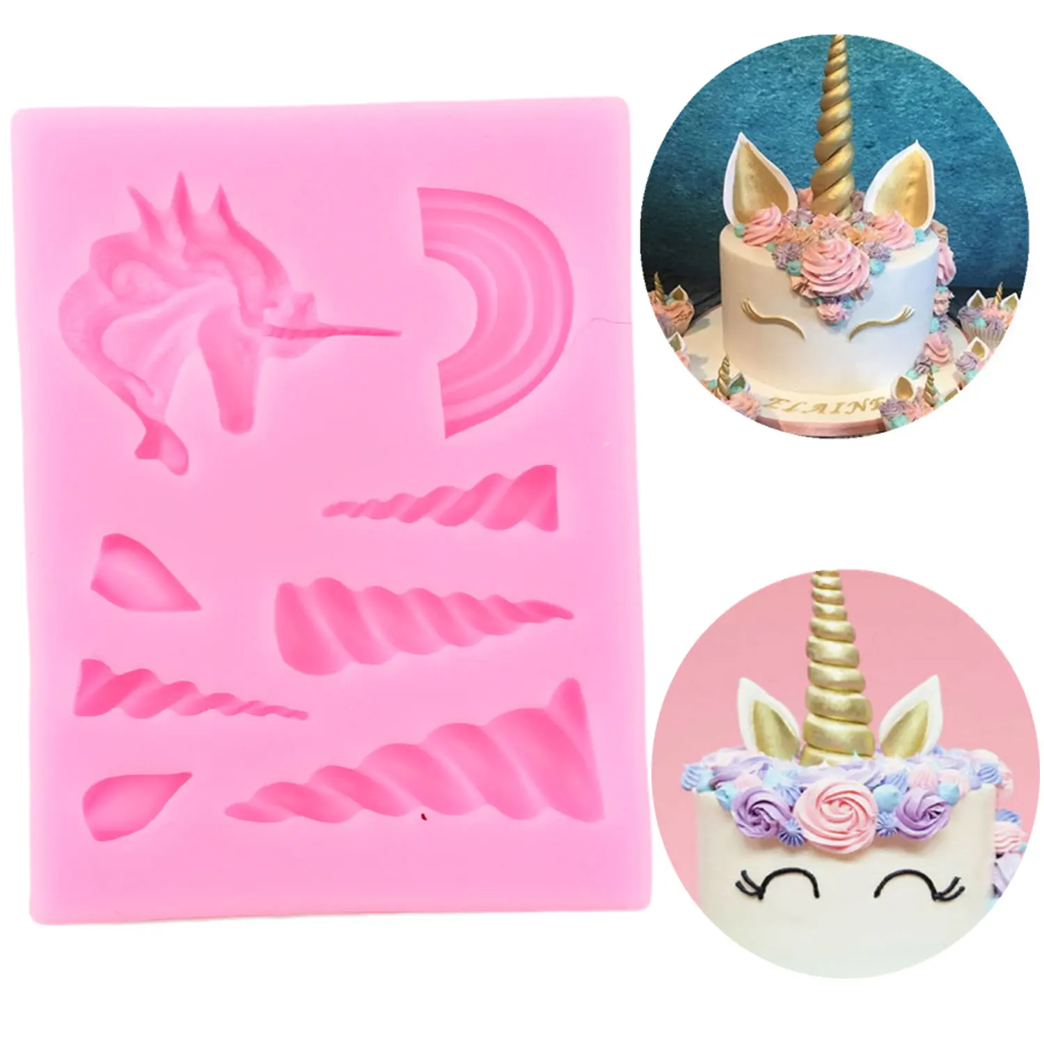 

Unicorn Horn Ears Silicone Mold Rainbow Baby Birthday Cupcake Topper Fondant Molds Cake Decorating Tools Candy Chocolate Moulds