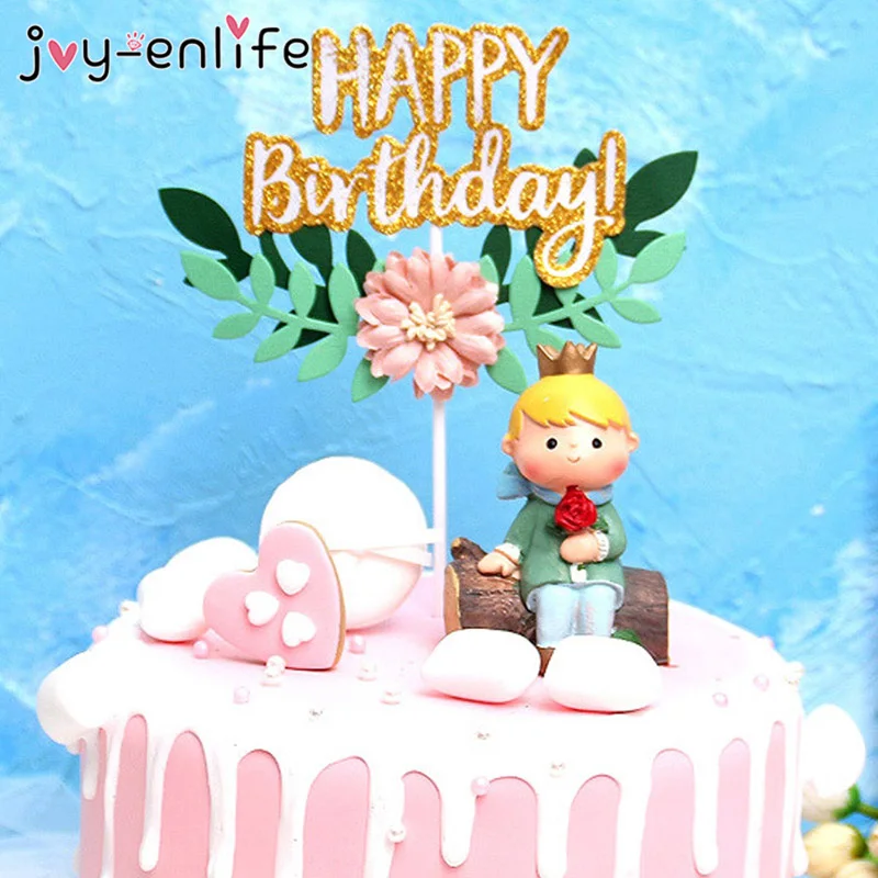 Цветок зеленый лист с днем рождения торт Топпер кекс украшения день рождения выпечки украшения детский душ Свадебные украшения