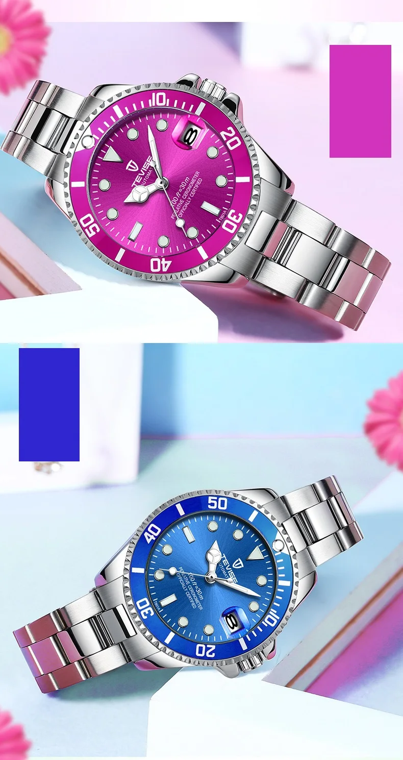 Women Watches TEVISE T801 Automatic Watch Woman Rotatable Case Montre Femme Mechanical Wristwatches With Watchband Fix Tool (7)