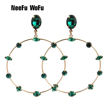 

NeeFu WoFu Glass big Earrings copper Rhinestone Earring Large Brinco Ear Christmas Accessories Oorbellen jewelry wholesale
