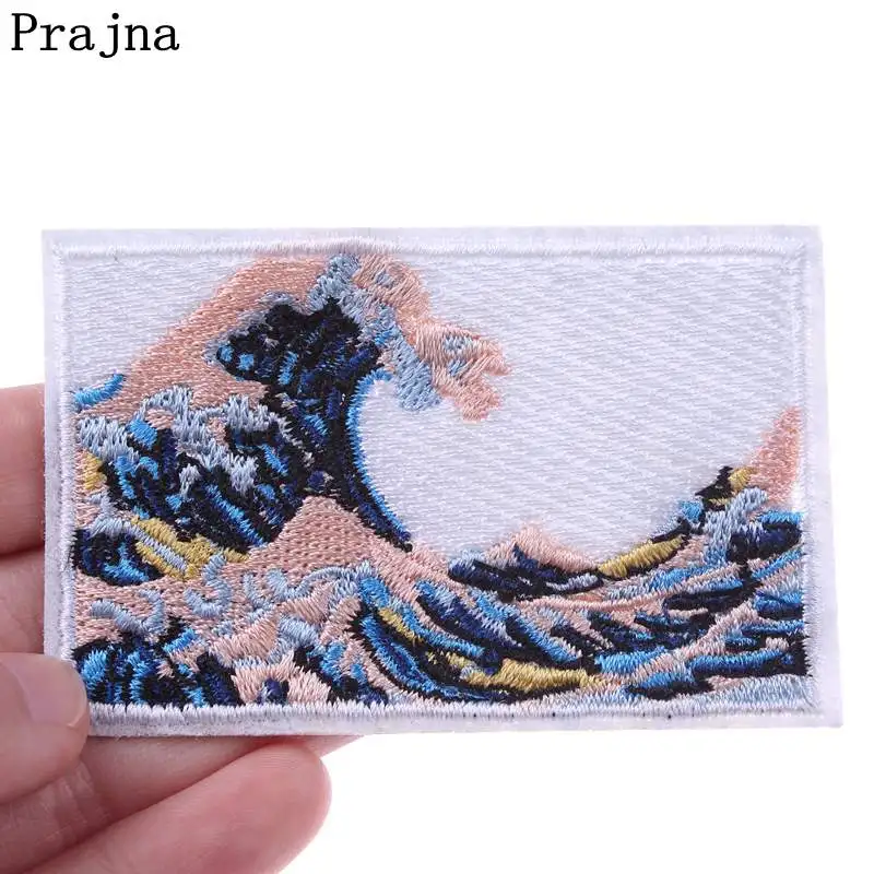 Prajna The Great Wave Off Kanagawa аппликация нашивки значки вышивка железа на патчи для одежды куртки футболки наклейки декор