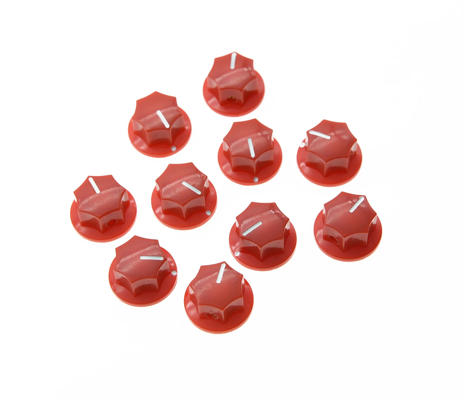 10x Red Small Size Mxr Style Skirted Amp Knob Effects Pedal Knobs Brass