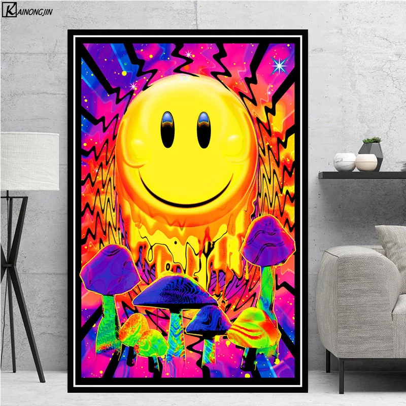 

Posters and Prints Psychedelic Trippy Mushroom Magic Blacklight Poster Wall art Picture for kids room Canvas Painting Decoration