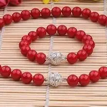 Женский серебряный 8 мм натуральный коралловый красный Южно-морской корпус жемчужное ожерелье браслет ювелирный набор ожерелье s 1" браслет 7,5"