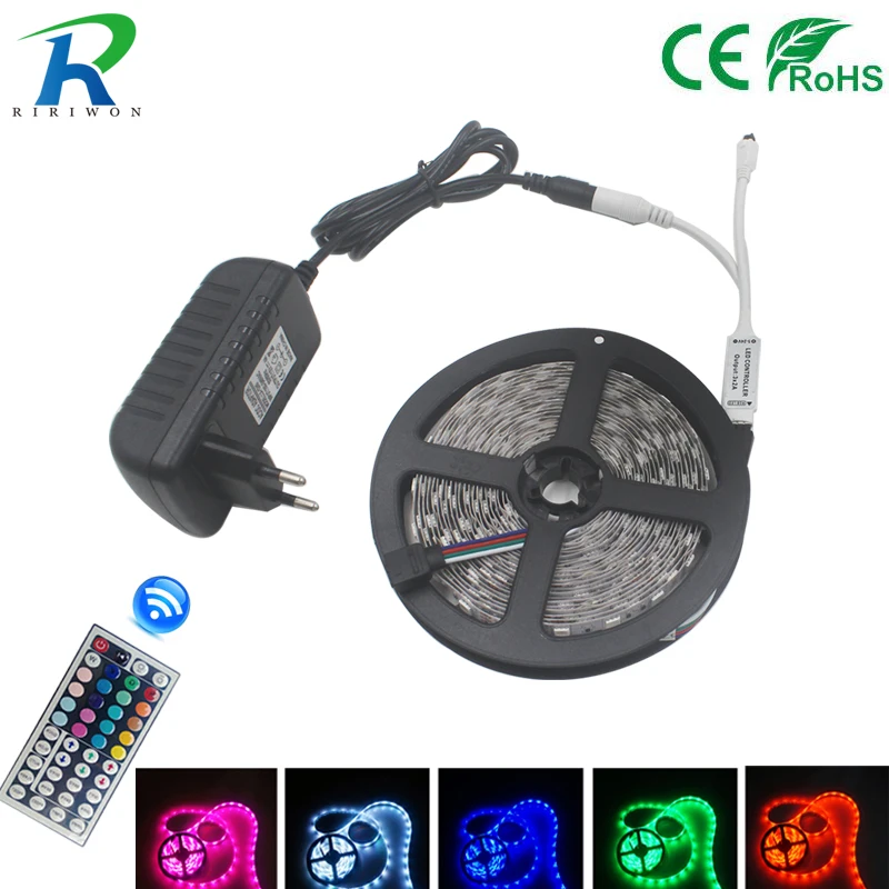 

5M 10M RGB Led Strip Light SMD5050 RGB LED Strip Flexible DC12V Stripe Diode Tape With 44Key Remote Controller Power Supply