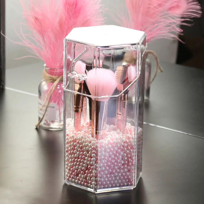Exquisite Dust-proof Pearl Cosmetic Storage Box Desktop Eyebrow Pencil Brush Makeup Tube Dressing Table Sundries Organizer