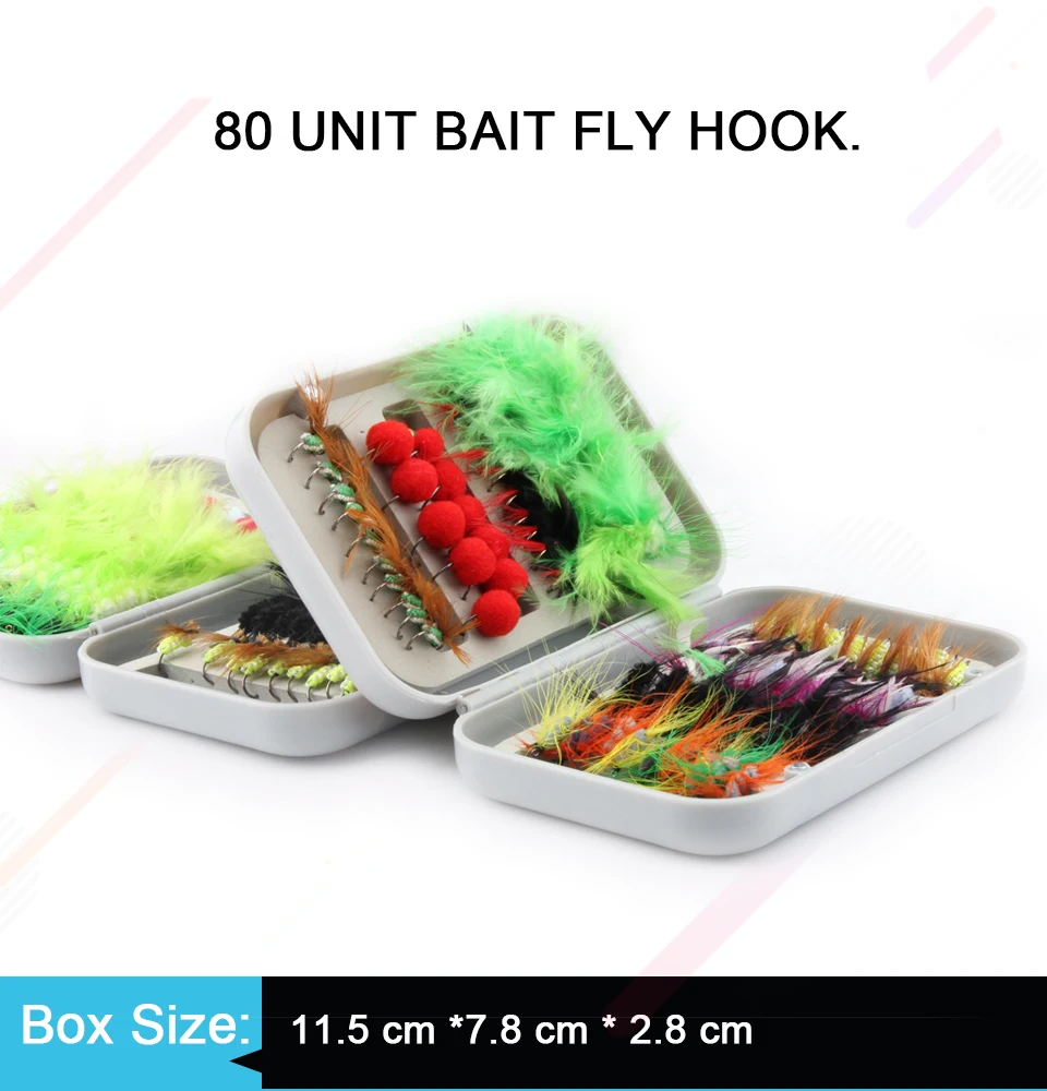 Top Brand 80Pieces Assortment Dry Flies PackSet Feather Bait Trout Salmon Fly Hooks Lures Fishing  (1)
