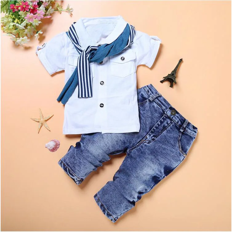 Curto + Calça Jeans + Cachecol Peças de Bebê Anos de Idade as Crianças Terno para 2- Primavera Roupas Meninos Define T-shirt 3 Crianças 6 7 Primavera Roupas Meninos Define T-shirt Curto +