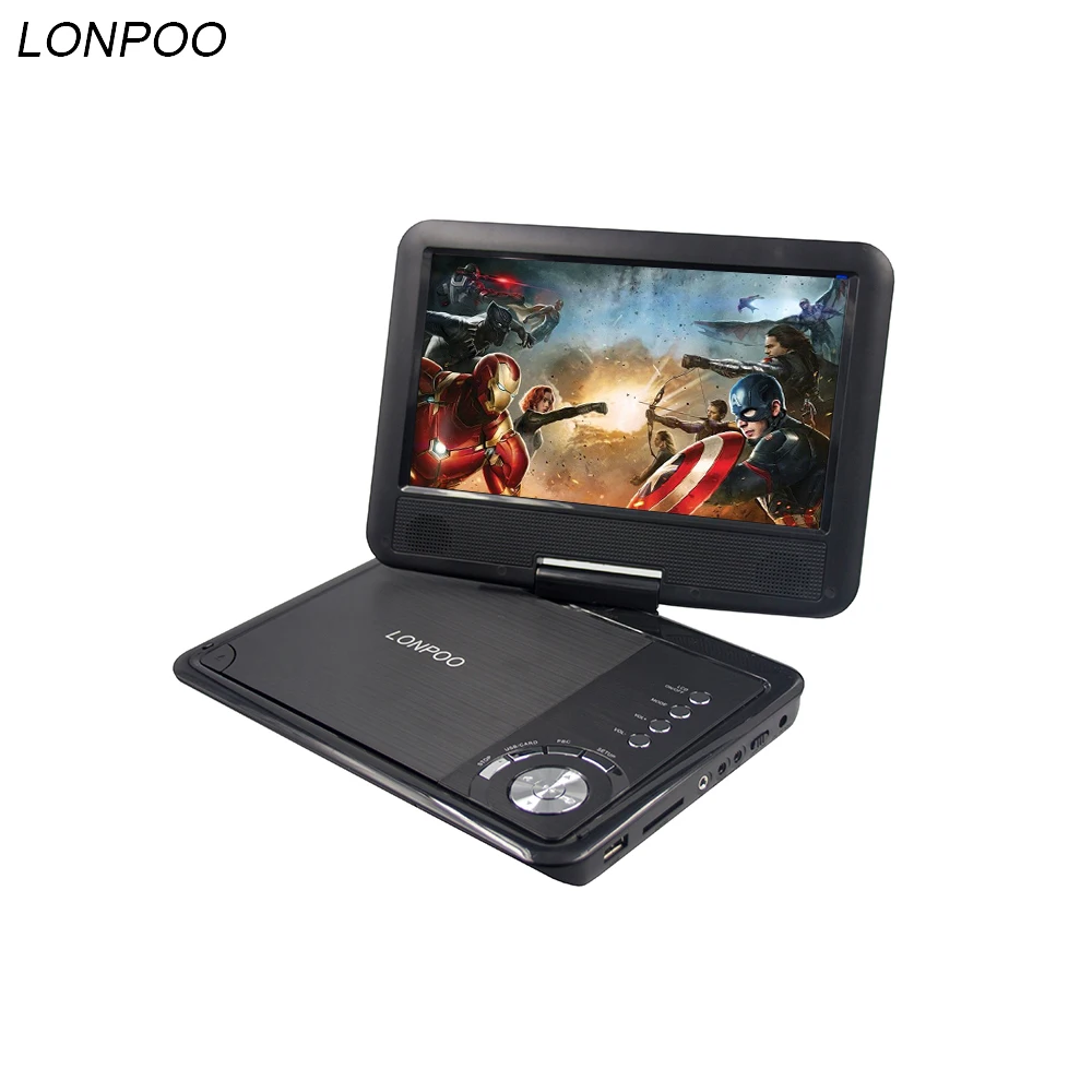 LONPOO Портативный 9 дюймов DVD плеер поворотный Экран автомобильное зарядное