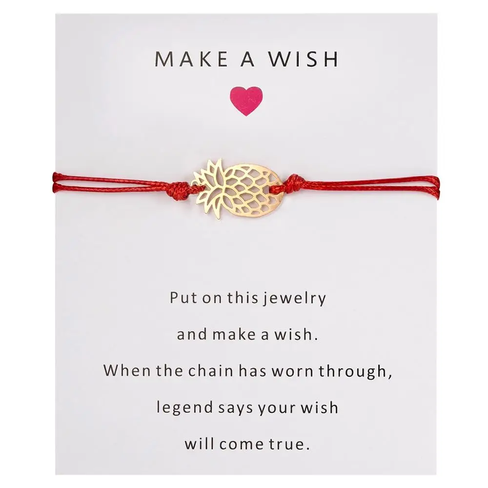 

Wish Card Alloy Gold Color Pineapple Charm Bracelet for Lovers Red String Weave Bracelets Women Men's Wish Jewelry Gift 5 Colors