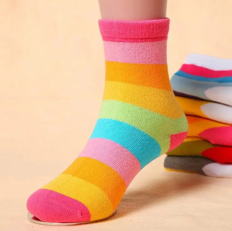 Baby Girls Kids Socks Cotton Spring Autumn Children Warm Boys Striped Rainbow 1 Pair