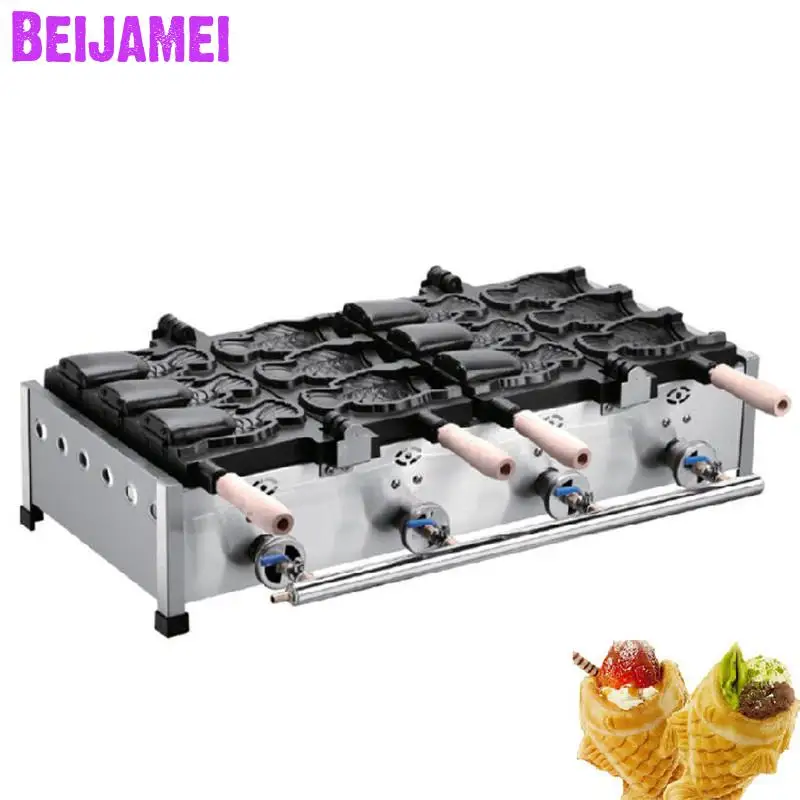 

BEIJAMEI Commercial Non-stick Gas 6pcs Open Mouth Fish Waffle Making LPG Ice Cream Filling Taiyaki Grill Maker Prices