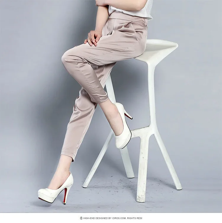 4XL 4 цвета имитация шелка по щиколотку брюки шаровары элегантные женские брюки рабочая одежда женские летние брюки W706