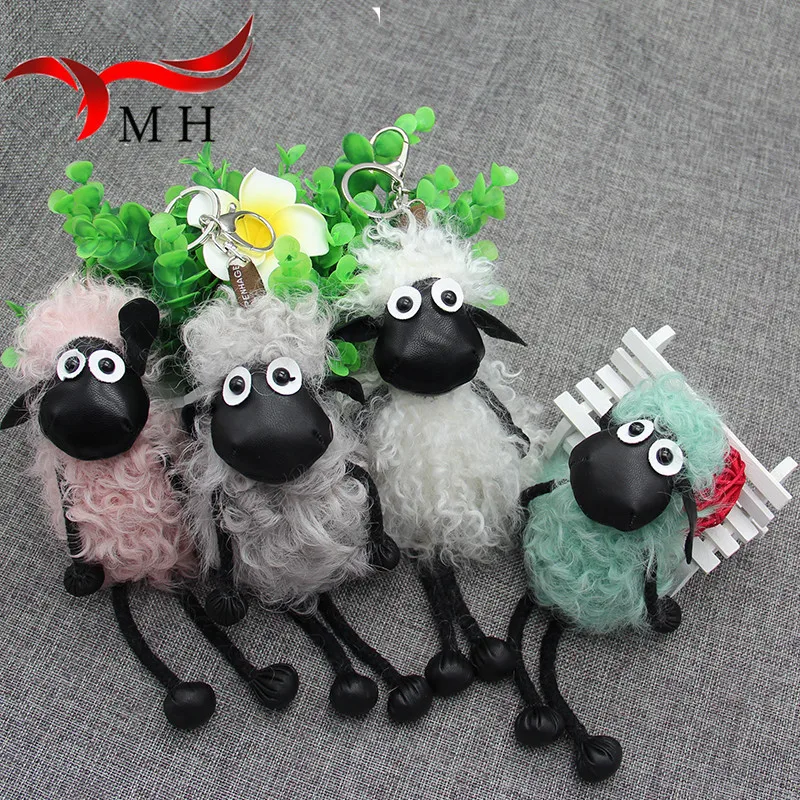 2016 new lambs wool fur real fur font b keychain b font bag doll ornaments cute