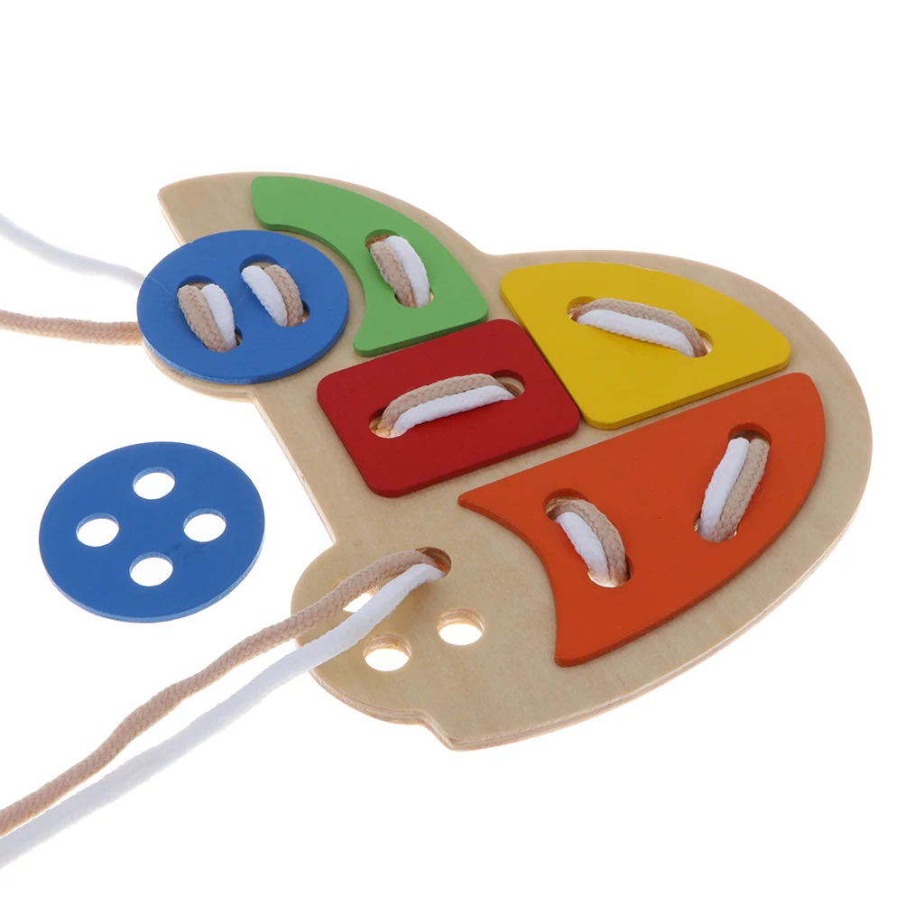Baby Boys Girls Wooden Threading Board Kids Lacing Toy Early Educational Activity Laces Game Car Kindergarten Montessori Toy