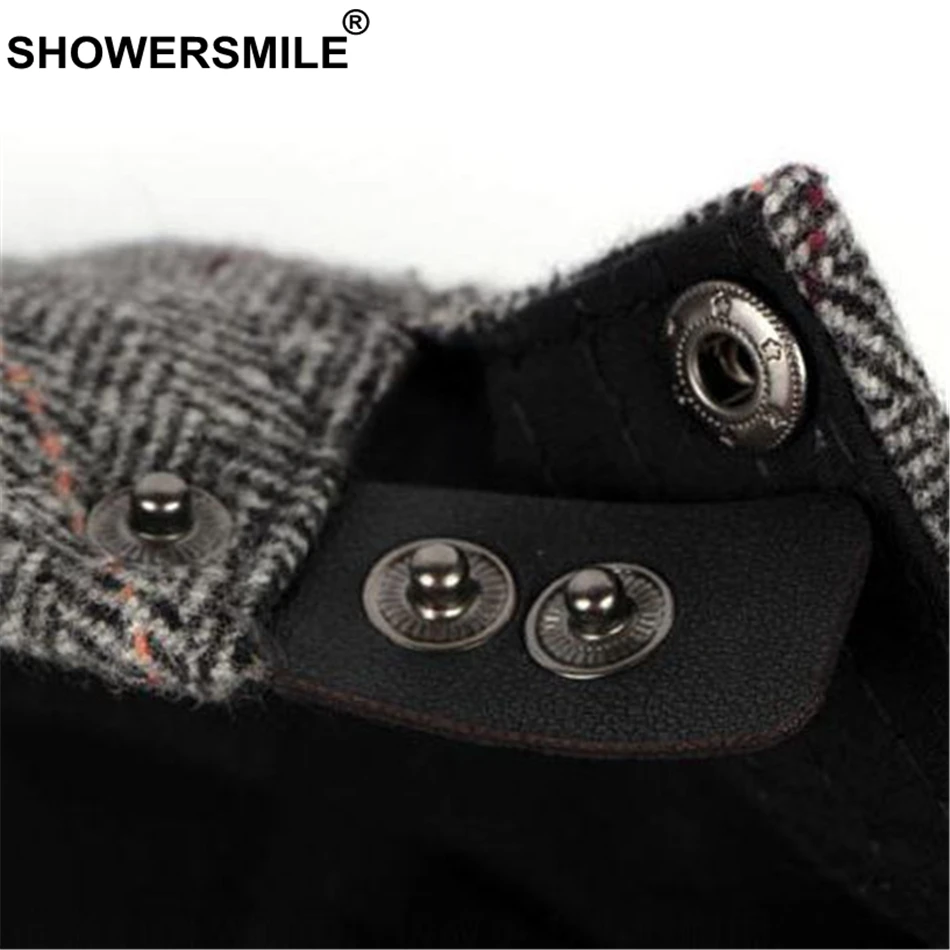 SHOWERSMILE, серый клетчатый берет, Мужская шерстяная шапка в елочку, твидовая шапка-Утконос, мужские теплые шапки, Классические Осенние Зимние плоские шапки в британском стиле