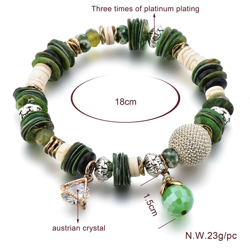 Attrtto зеленые богемные ювелирные изделия браслеты для женщин браслет из нержавеющей стали браслет бижутерия ручной работы SBR190042