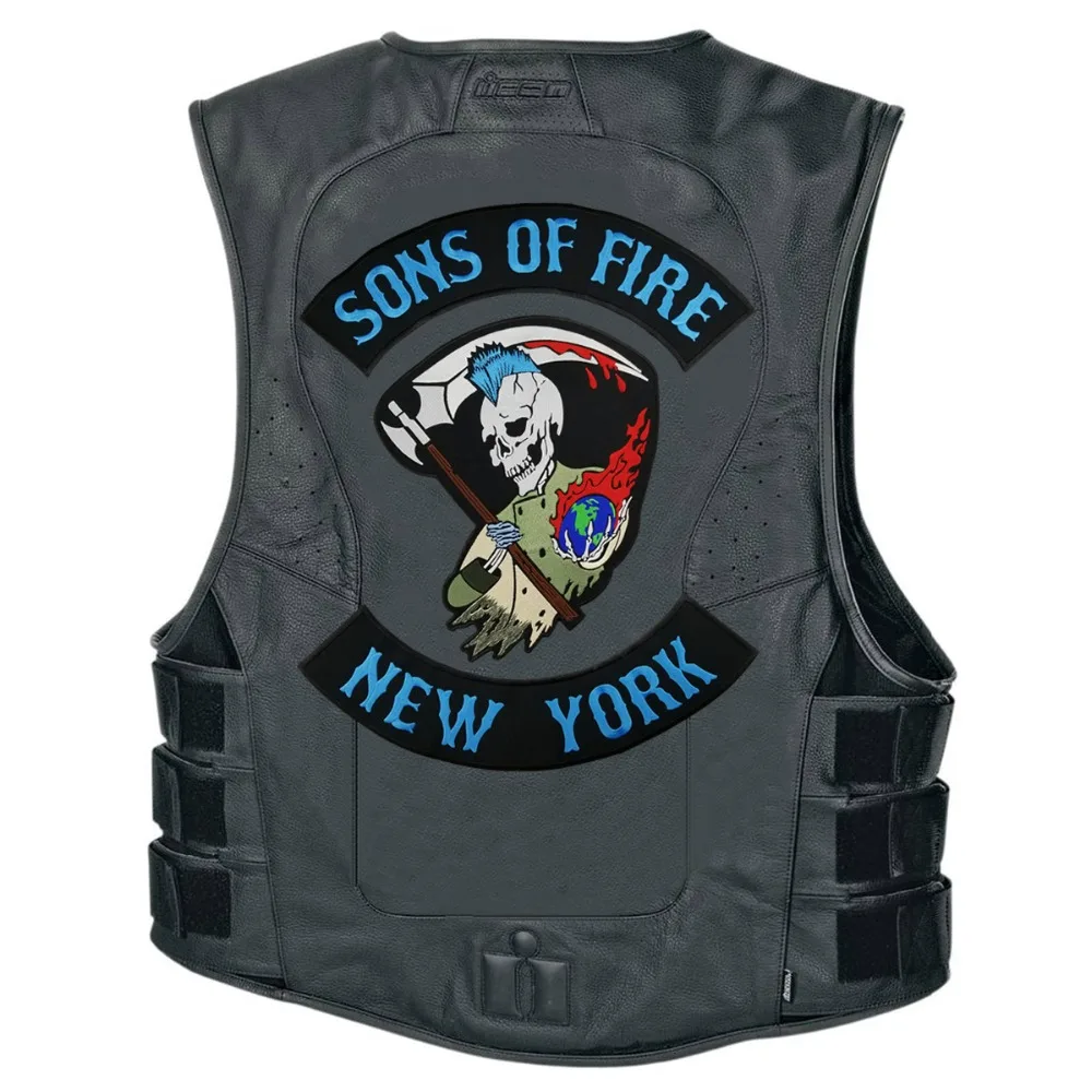 SONS OF FIRE NEW YORK SKULL MOTORCYCLE COOL LARGE BACK PATCH ROCKER CLUB VESTOUTLAW BIKER MC PATCH (1)