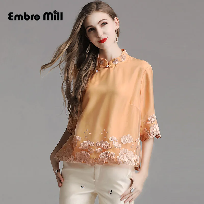 

Women's coat spring and summer folk-custom embroidery Xiangyun pattern ladies Short Chinese Retro shirt paragraph top S-XXL