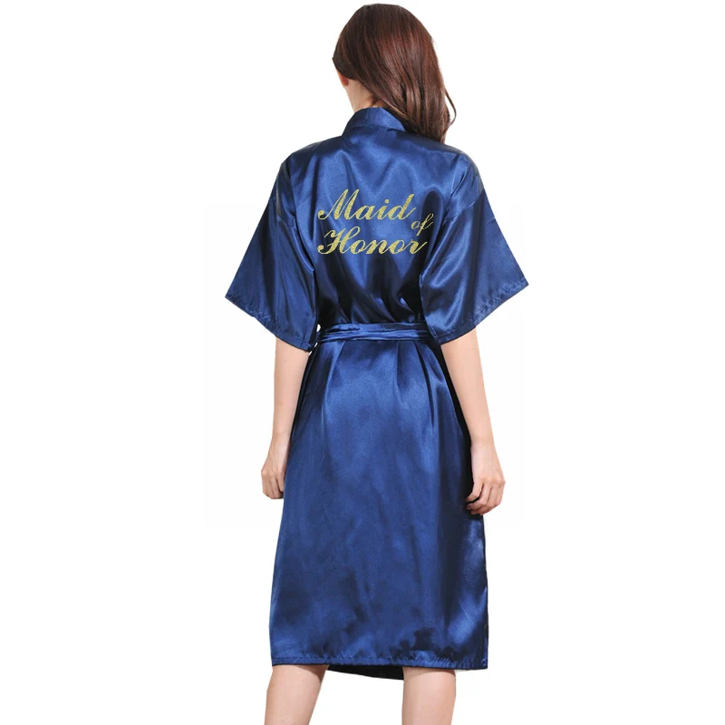 TJ01 Большие размеры Gold Золото письмо невесты получить готовый халат Свадебные вечерние подарки халат халаты для женщин - Цвет: Blue Maid of Honor