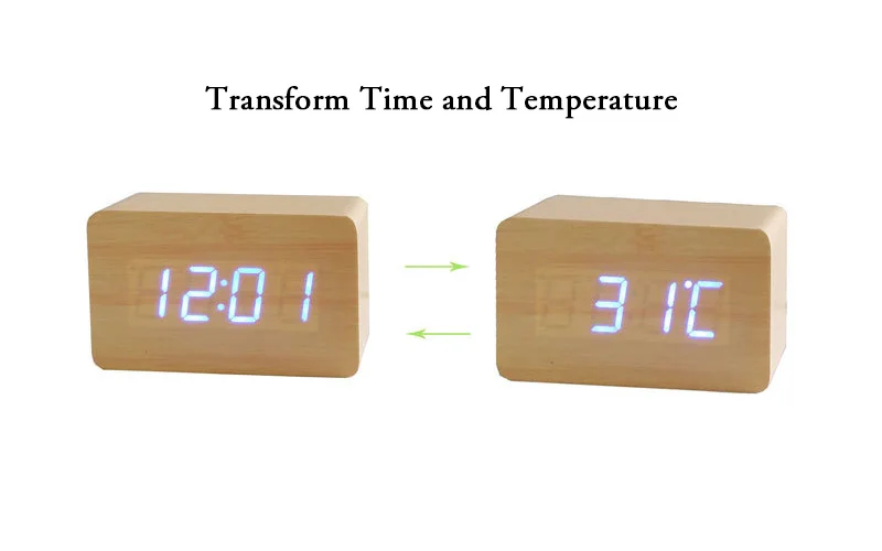 Mrosaa многофункциональный деревянный светодиодный цифровой будильник Температура повтора настольные часы современное время Управление звуками Современные часы