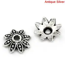 Шапочки для бусин в форме цветка античное серебро(подходит для бусин 10 мм-12 мм) 8x8 мм, Отверстие: Приблизительно 1,3 мм, 55 шт. Новинка